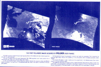 図2　衛星POLDERによる初画像(CNES提供)　左は反射画像，右は偏光画像
