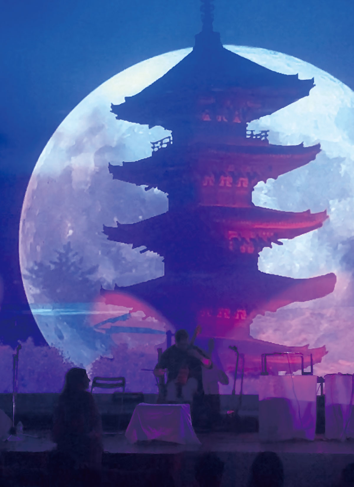 幻想的な満月と東寺五重塔のイメージ